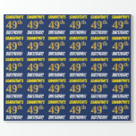 [ Thumbnail: Blue, Faux/Imitation Gold, "49th Birthday" Wrapping Paper ]