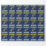 [ Thumbnail: Blue, Faux/Imitation Gold, "4th Birthday" Wrapping Paper ]