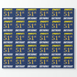 [ Thumbnail: Blue, Faux/Imitation Gold, "51st Birthday" Wrapping Paper ]