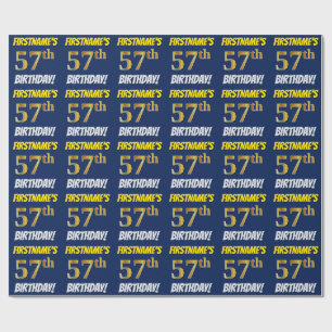 Blue, Faux/Imitation Gold, "57th BIRTHDAY" Wrapping Paper