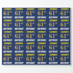 [ Thumbnail: Blue, Faux/Imitation Gold, "61st Birthday" Wrapping Paper ]