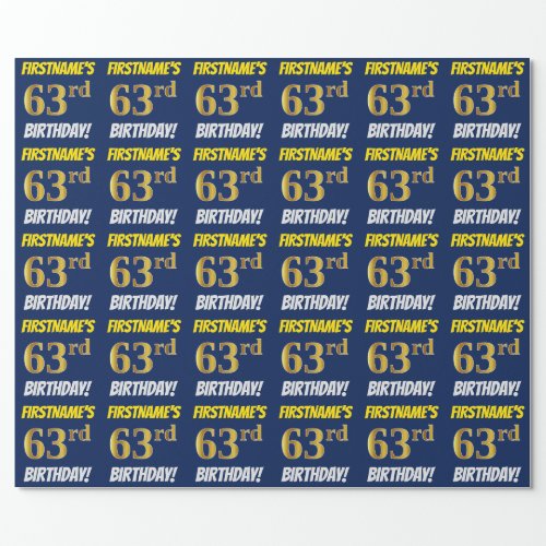 Blue FauxImitation Gold 63rd BIRTHDAY Wrapping Paper