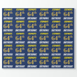 [ Thumbnail: Blue, Faux/Imitation Gold, "64th Birthday" Wrapping Paper ]