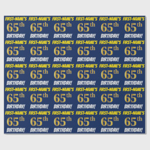 Blue, Faux/Imitation Gold, "65th BIRTHDAY" Wrapping Paper