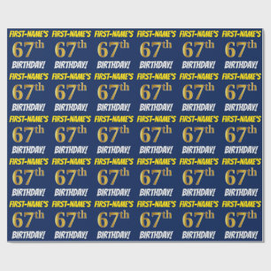 Blue, Faux/Imitation Gold, "67th BIRTHDAY" Wrapping Paper