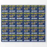 [ Thumbnail: Blue, Faux/Imitation Gold, "68th Birthday" Wrapping Paper ]