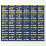 [ Thumbnail: Blue, Faux/Imitation Gold, "69th Birthday" Wrapping Paper ]