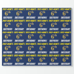 [ Thumbnail: Blue, Faux/Imitation Gold, "6th Birthday" Wrapping Paper ]