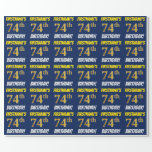 [ Thumbnail: Blue, Faux/Imitation Gold, "74th Birthday" Wrapping Paper ]