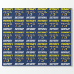 [ Thumbnail: Blue, Faux/Imitation Gold, "75th Birthday" Wrapping Paper ]