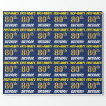 [ Thumbnail: Blue, Faux/Imitation Gold, "80th Birthday" Wrapping Paper ]