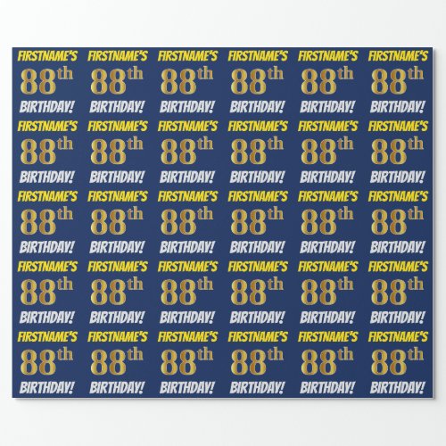 Blue FauxImitation Gold 88th BIRTHDAY Wrapping Paper