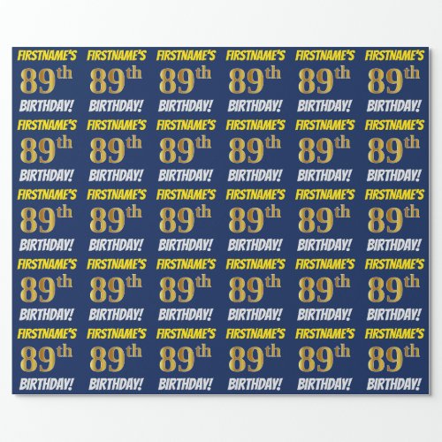 Blue FauxImitation Gold 89th BIRTHDAY Wrapping Paper
