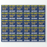 [ Thumbnail: Blue, Faux/Imitation Gold, "90th Birthday" Wrapping Paper ]