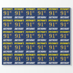 [ Thumbnail: Blue, Faux/Imitation Gold, "91st Birthday" Wrapping Paper ]