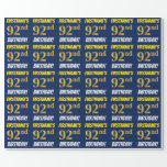 [ Thumbnail: Blue, Faux/Imitation Gold, "92nd Birthday" Wrapping Paper ]