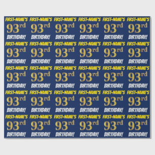 Blue, Faux/Imitation Gold, "93rd BIRTHDAY" Wrapping Paper