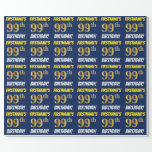 [ Thumbnail: Blue, Faux/Imitation Gold, "99th Birthday" Wrapping Paper ]