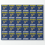 [ Thumbnail: Blue, Faux/Imitation Gold, "9th Birthday" Wrapping Paper ]
