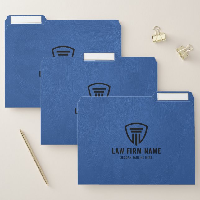 Blue faux leather law logo design file folder (Set)