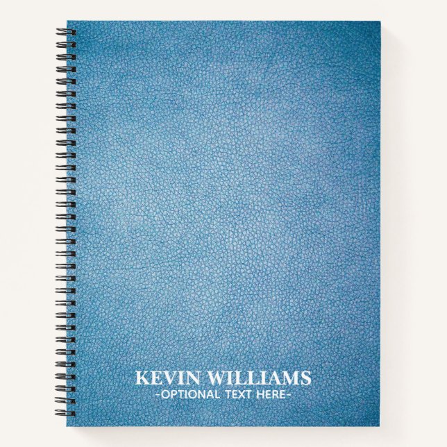 Blue Faux Leather Texture design personalized Notebook (Front)