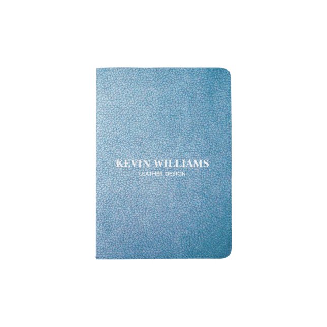 Blue Faux Leather Texture Personalized Passport Holder (Front)