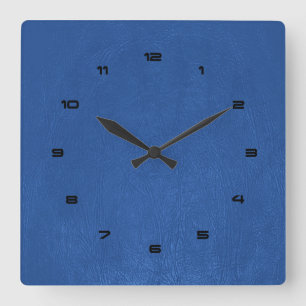 Blue Faux Leather Texture Square Wall Clock