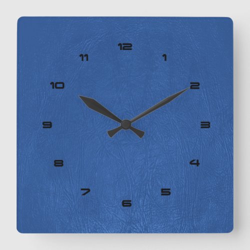 Blue Faux Leather Texture Square Wall Clock