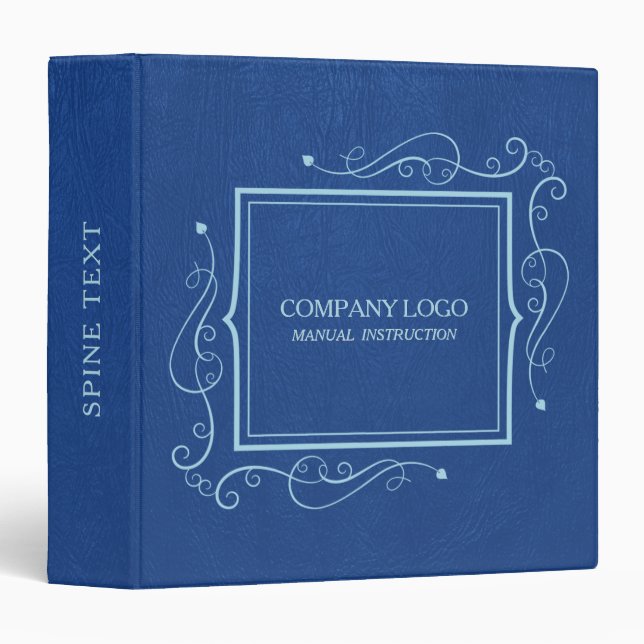 Blue Faux Leather With Blue Frame Accent 3 Ring Binder (Front/Spine)