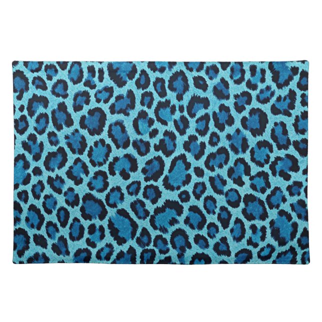 Blue Faux Leopard Skin Pattern Print Cloth Placemat (Front)