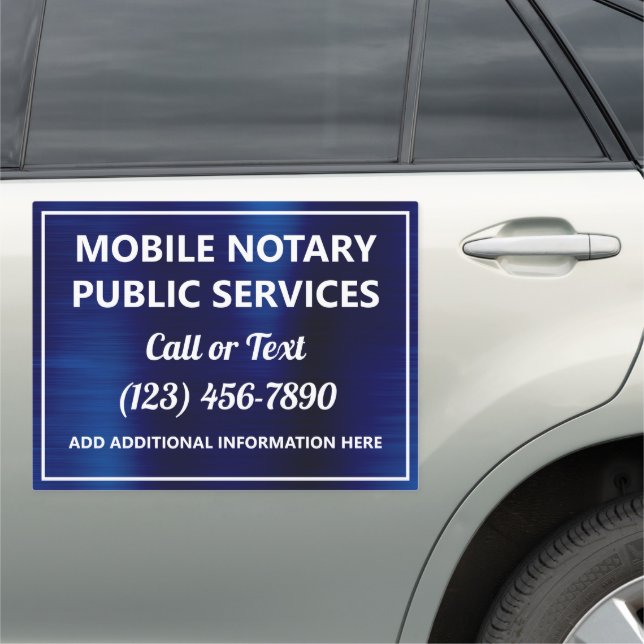 Blue Faux Metal Steel Mobile Notary Service Car Magnet (In Situ)
