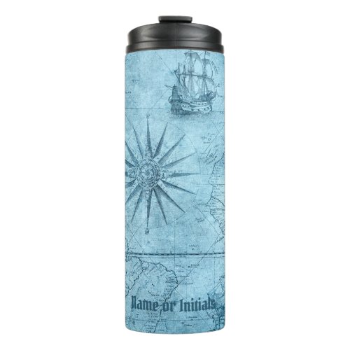 Blue Faux Old World Map Design Thermal Tumbler