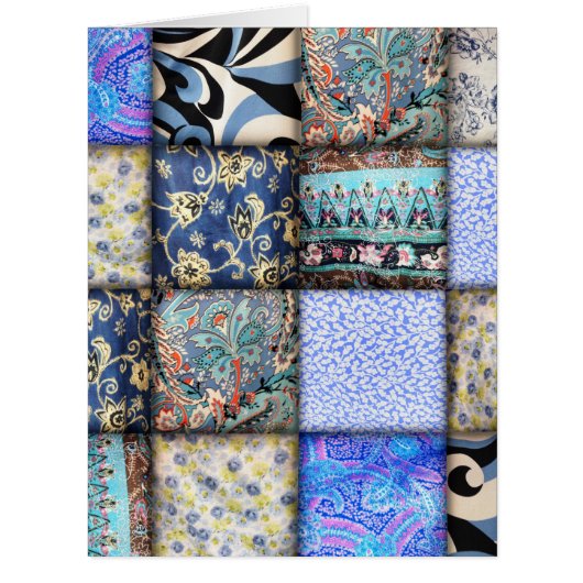 Blue Faux Patchwork Quilting Pattern Cards (Front)
