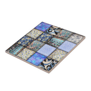 Blue Faux Patchwork Quilting Pattern Tile