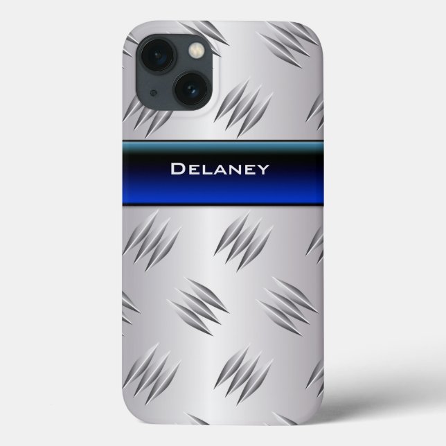 Blue, FAUX Silver Diamond Plate iPad Mini Case (Back)