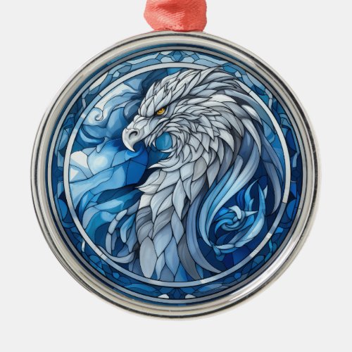 Blue Faux Stained Glass Griffin Ornament