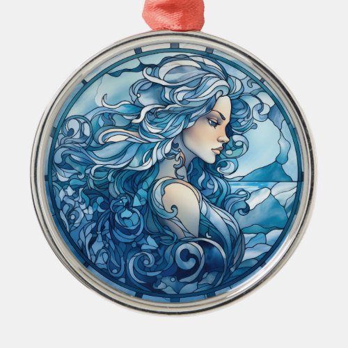 Blue Faux Stained Glass Mermaid Ornament