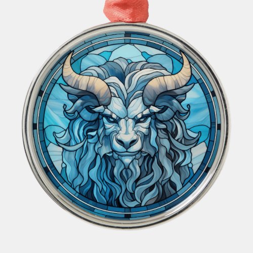 Blue Faux Stained Glass Minotaur Ornament