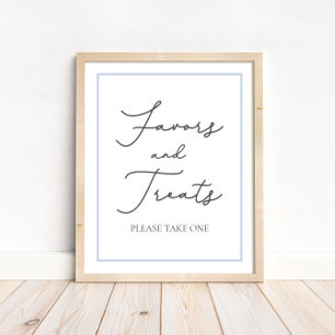 Blue Favors and Treats Baby Shower Table Sign