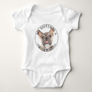 Blue Fawn Tricolor French Bulldog Big Sister Baby Bodysuit