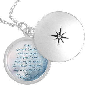 Blue Feather Angel Saint Francis Quote Locket Necklace
