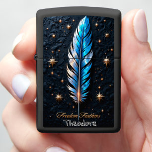 Blue Feather Black Gothic Zippo Lighter