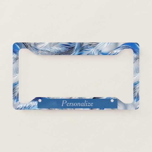 Blue Feather Elegant Design Personalized License Plate Frame (Front)
