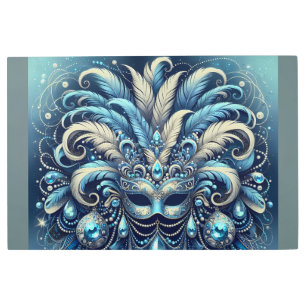Blue Feather Masquerade Mask Illustration Metal Print