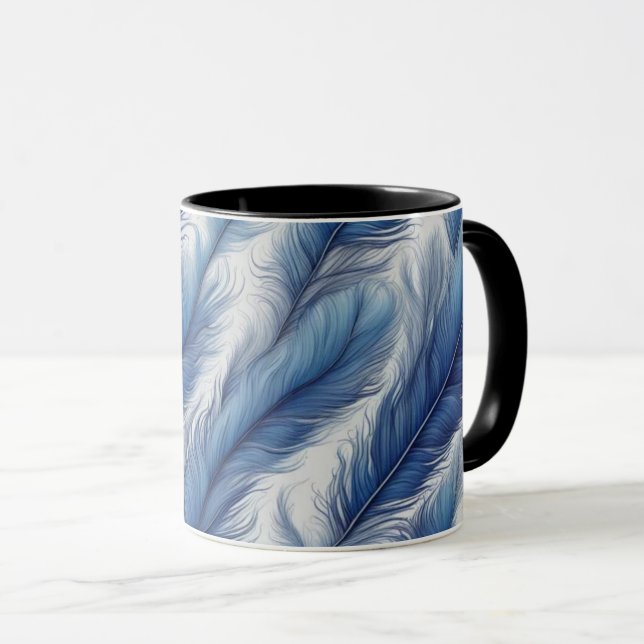 Blue Feather Pattern Art Print Mug (Front Right)