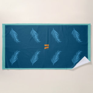 Blue Feather Pattern Monogram Personalized Summer Beach Towel