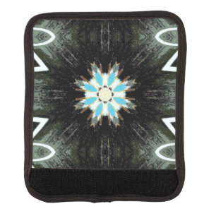 blue feather star-burst on black luggage handle wrap