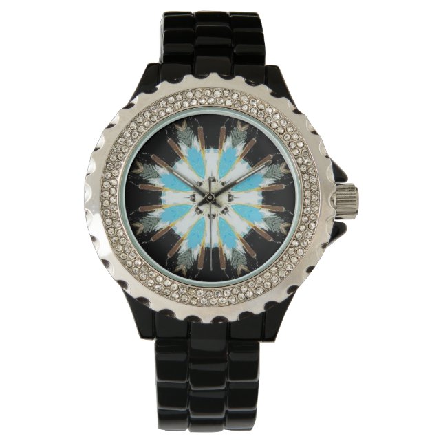 blue feather star-burst on black watch (Front)