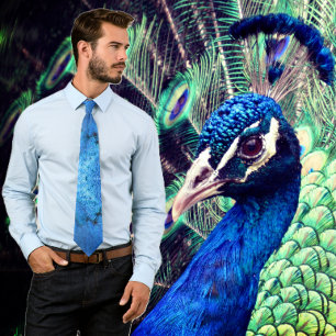 Blue Feather Tie - Peacock Feathers
