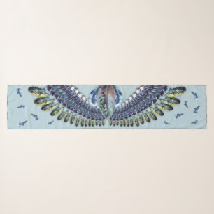 Blue Feathers Bird Wings Colorful Illustrated Scarf